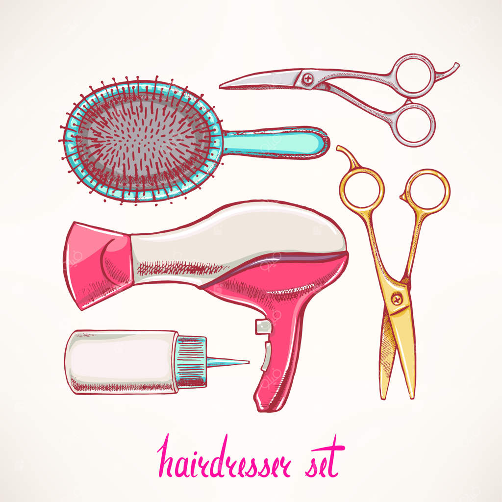 مجموعه‌ای از لوازم آرایشی و آرایش مو با طراحی دستی