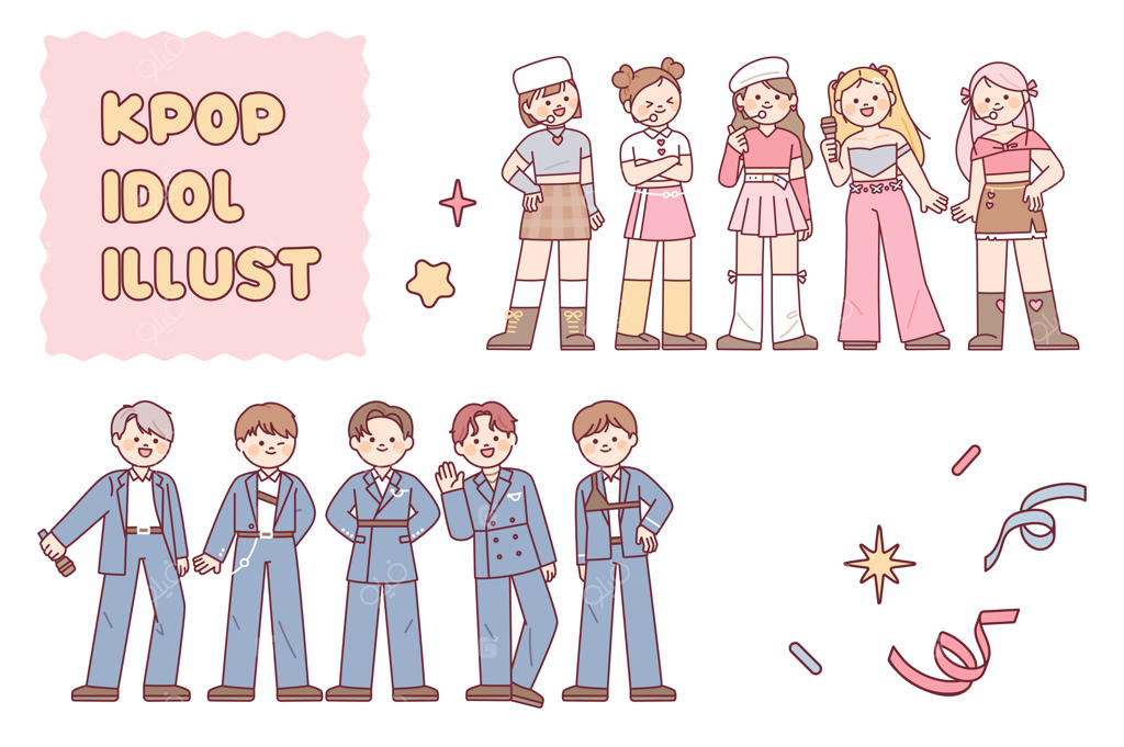 شخصیت بانمک یک آیدل کی‌پاپ با لباس صحنه، ایستاده و لبخند می‌زند