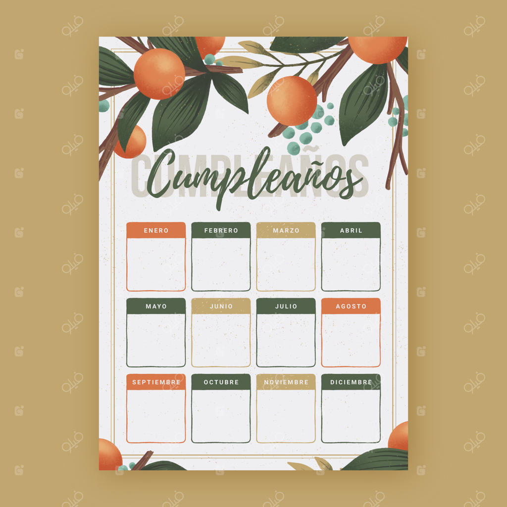 قالب تقویم تولد طراحی شده با دست