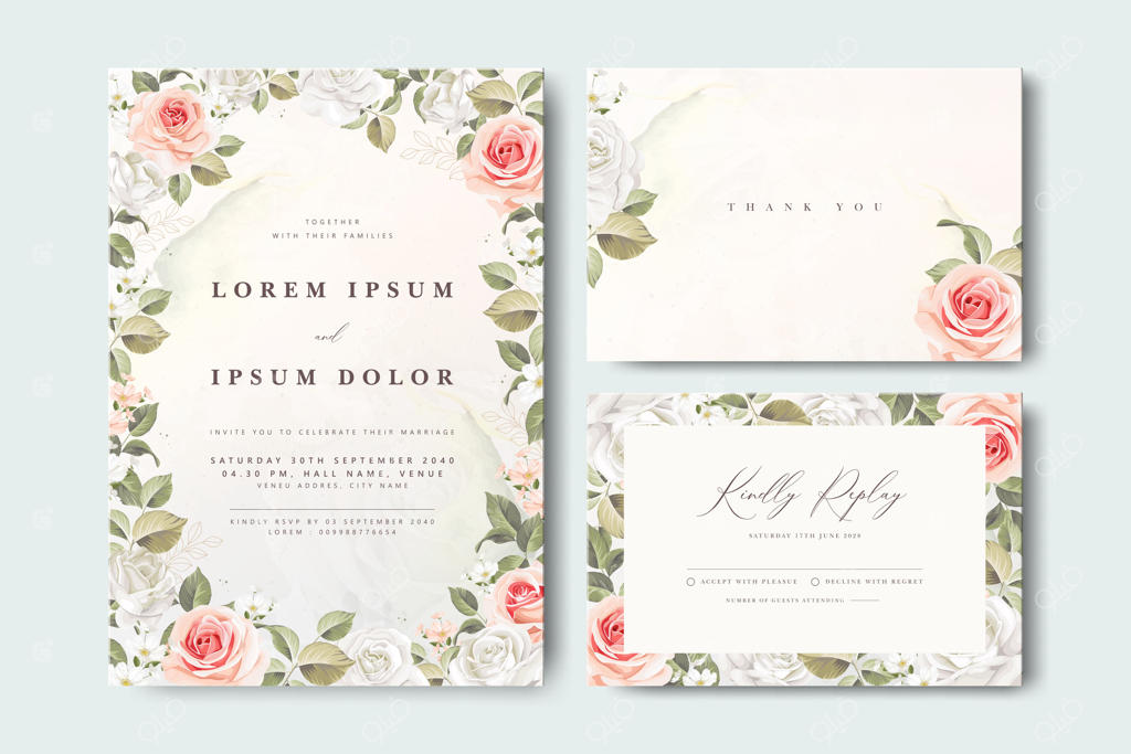کارت دعوت و پاسخ عروسی با طرح گل‌های زیبا - فایل وکتور حرفه‌ای
