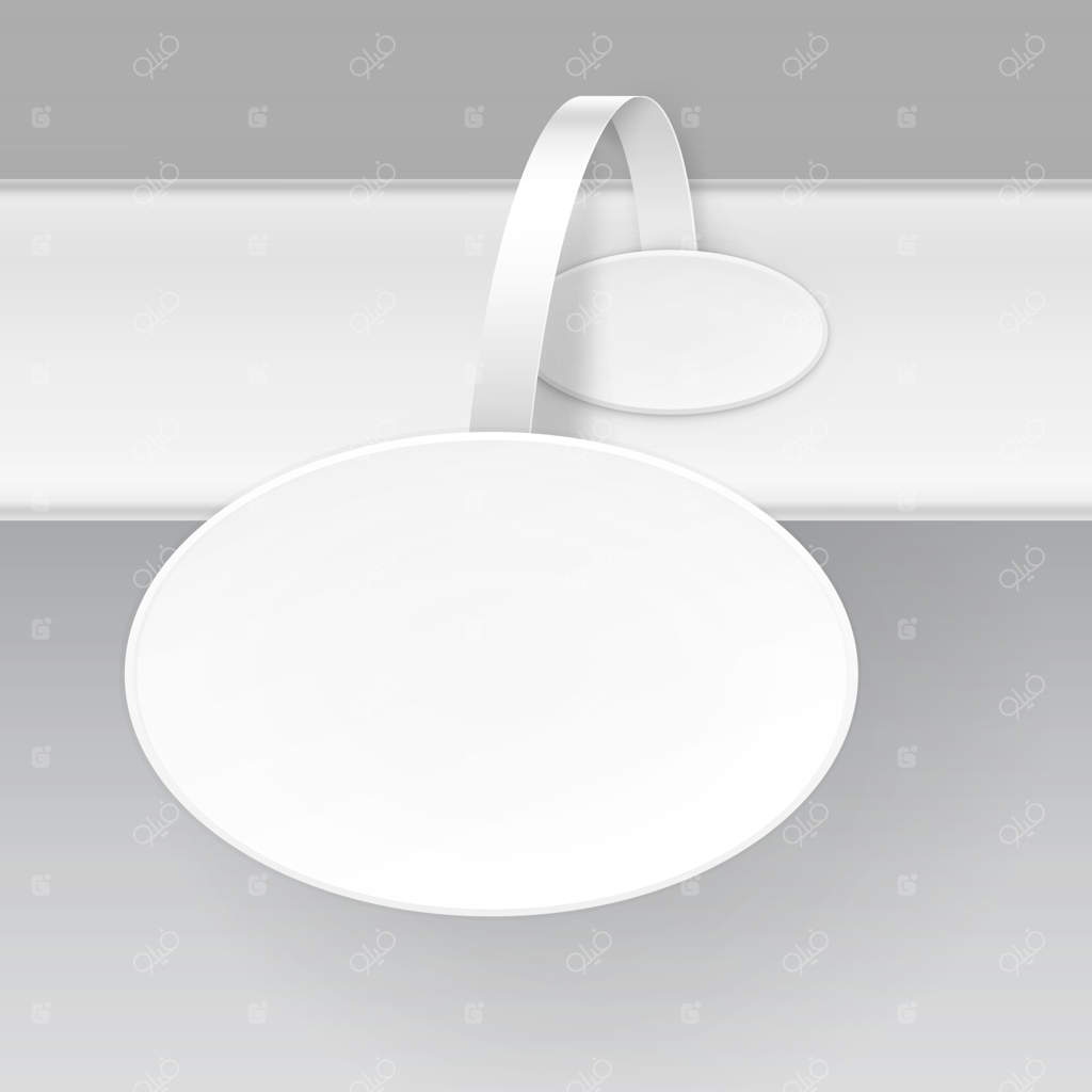 کاغذ سفید گرد و پلاستیکی تبلیغاتی با قلاب قیمت روی پس‌زمینه