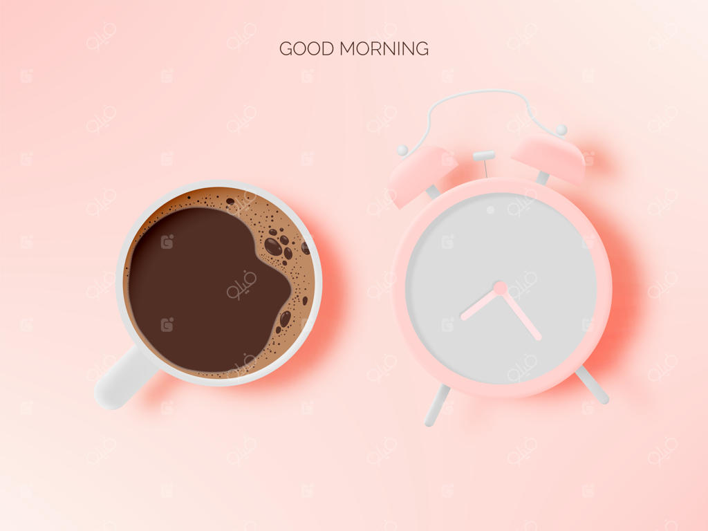 پشت‌زمینه زمان استراحت با فنجان قهوه و ساعت زنگ‌دار در طرح رنگی پاستلی