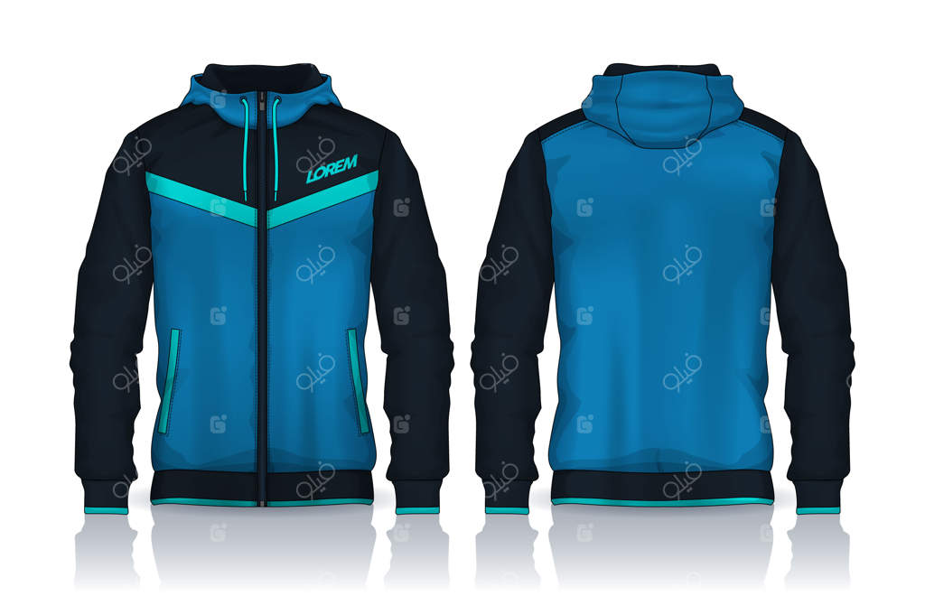 پترن تیشرت کلاه‌دار، طراحی ژاکت، لباس ورزشی: نمای جلو و پشت.