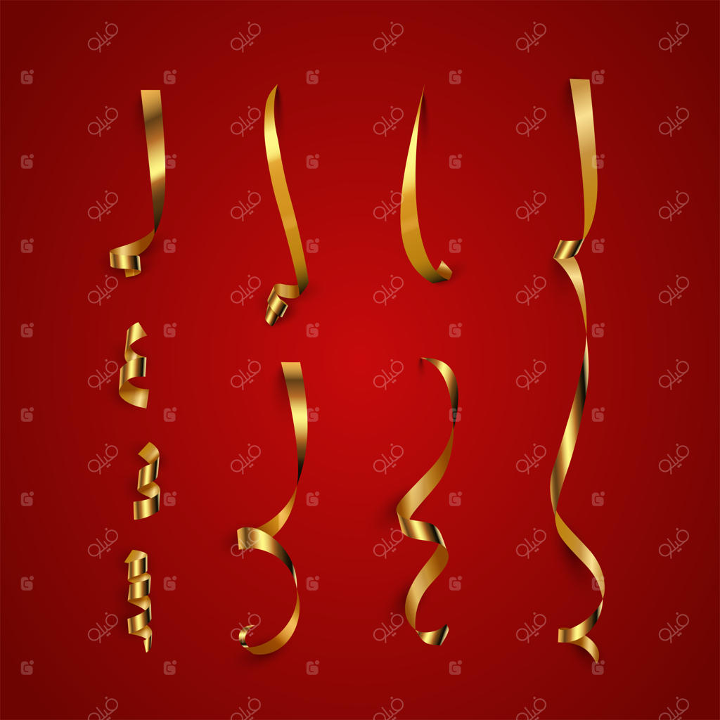 قطعات طلایی مارپیچ روی پس‌زمینه قرمز.