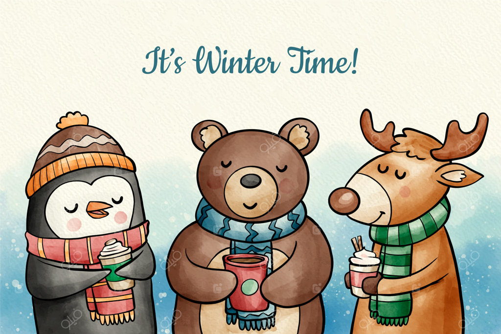 پس‌زمینه حیوانات زمستانی بامزه