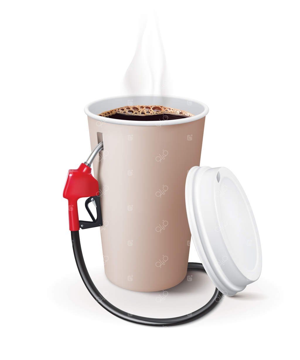 لیوان کاغذی قهوه با دستگاه. استعاره‌ای برای قدرت‌بخشی قهوه به مردم.