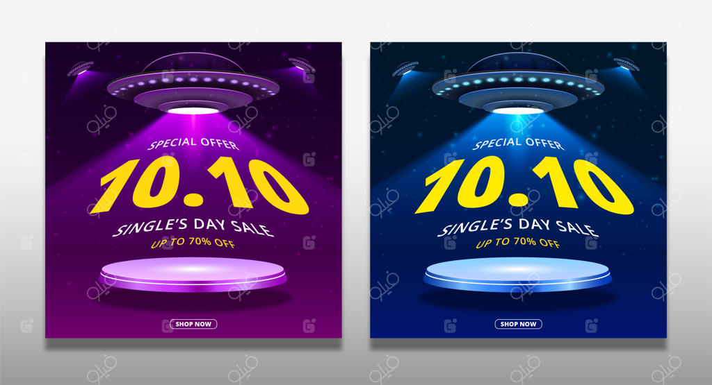 طراحی قالب بنر فروش ویژه روز مجردها ۱۰.۱۰ با افکت متنی.