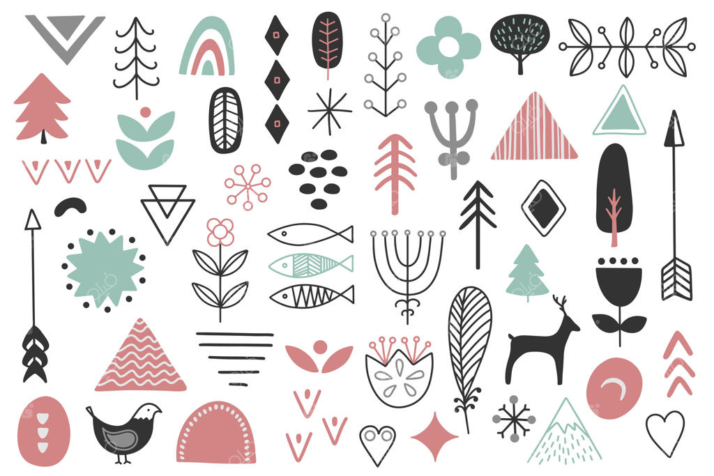عناصر نقاشی سبک اسکاندیناوی: مجموعه‌ای از عناصر انتزاعی برای طراحی ساده اسکاندیناوی.