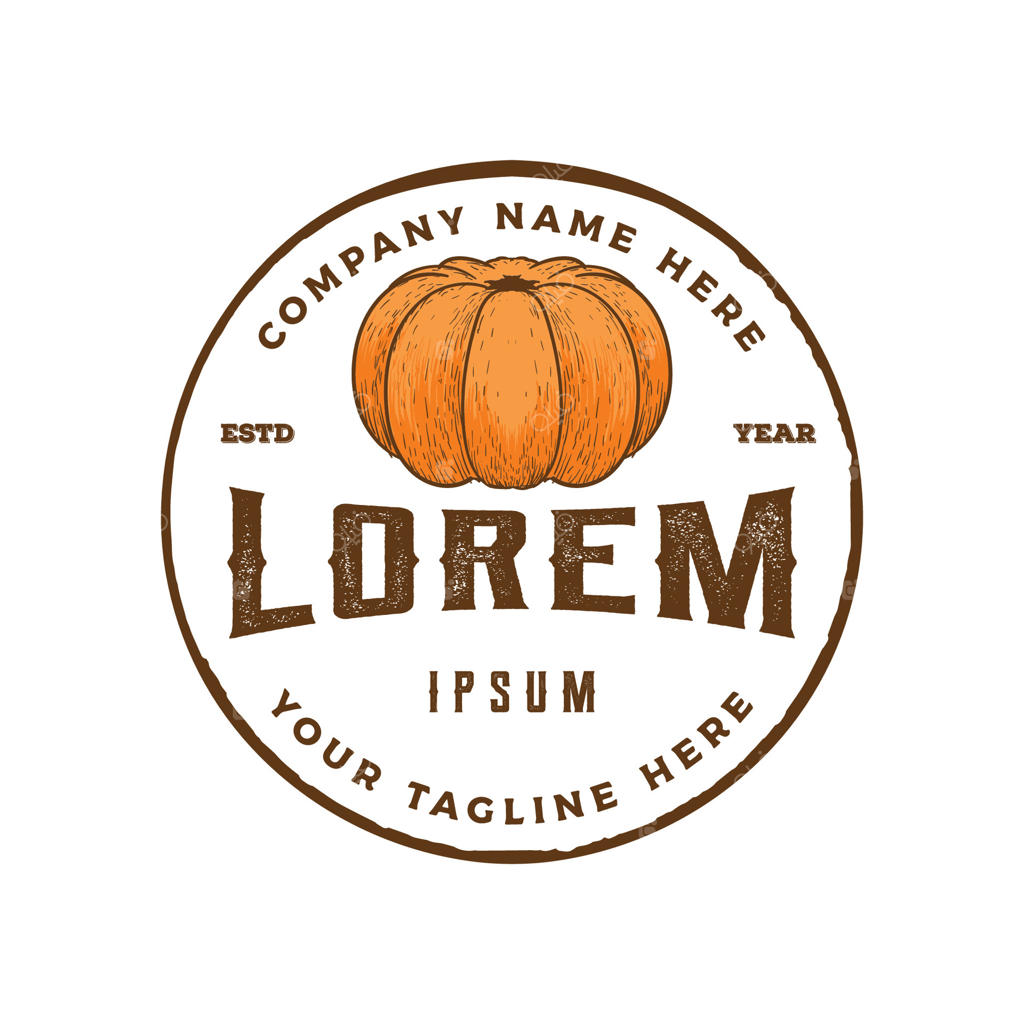 طراحی برچسب محصول باغی: تصویر گرد کدو تنبل و کدو حلوایی به سبک وینتیج رترو