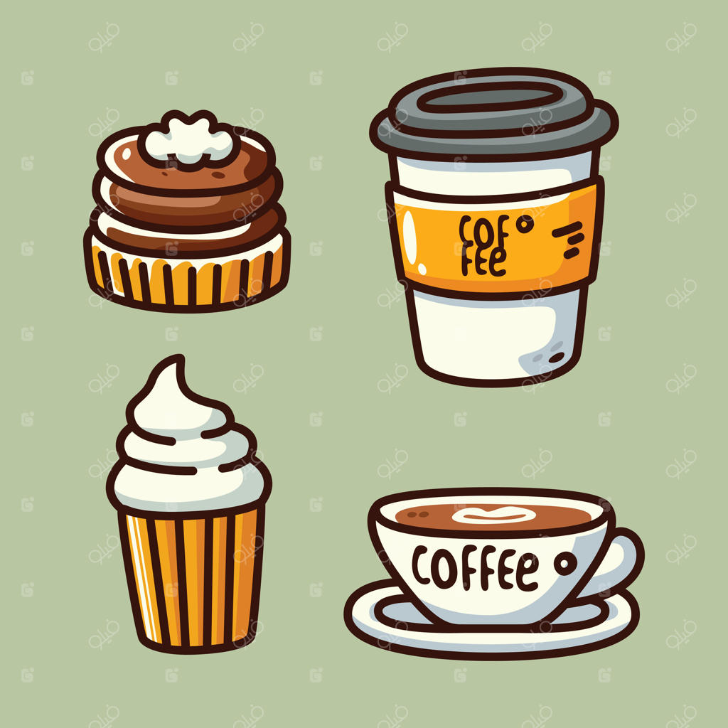 آیکون‌های قهوه و دسر به سبک مینیمالیستی