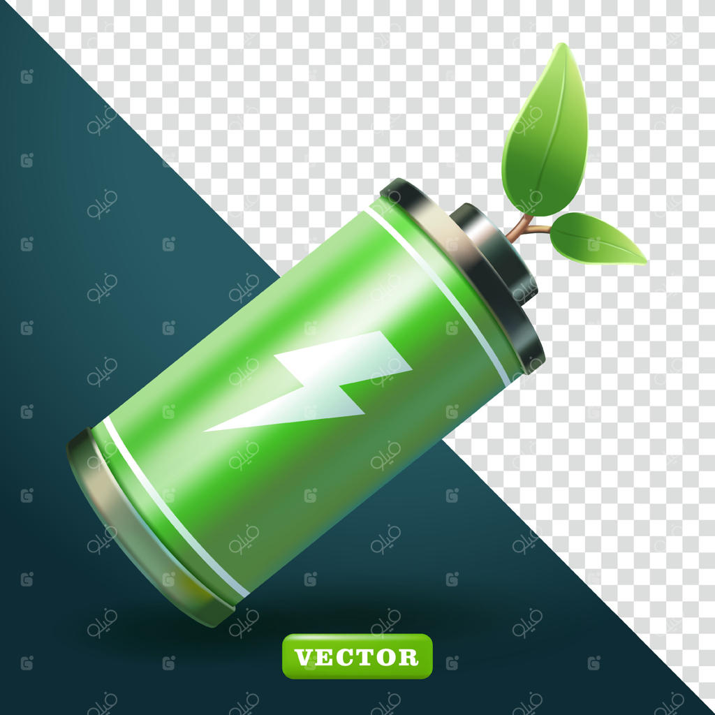 باتری انرژی سبز با طرح گیاهان، سه‌بعدی. مناسب برای عناصر طراحی