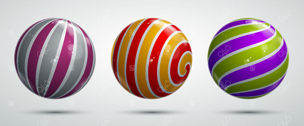 مجموعه‌ای از کره‌های براق و واقعی با الگوهای زیبا - عناصر طراحی گرافیکی جذاب و انتزاعی.