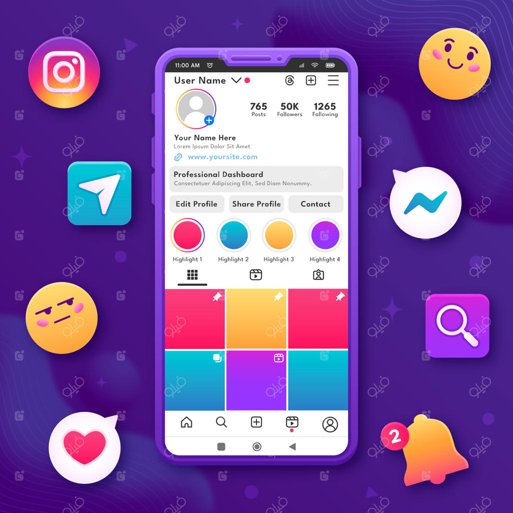 تصویرسازی موکاپ اینستاگرام با گرادیانت رنگی