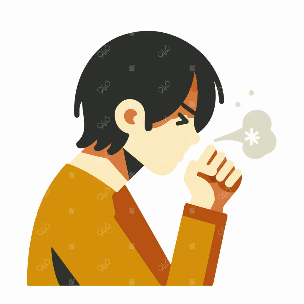 وکتور نوجوان در حال سرفه در سبک طراحی مسطح