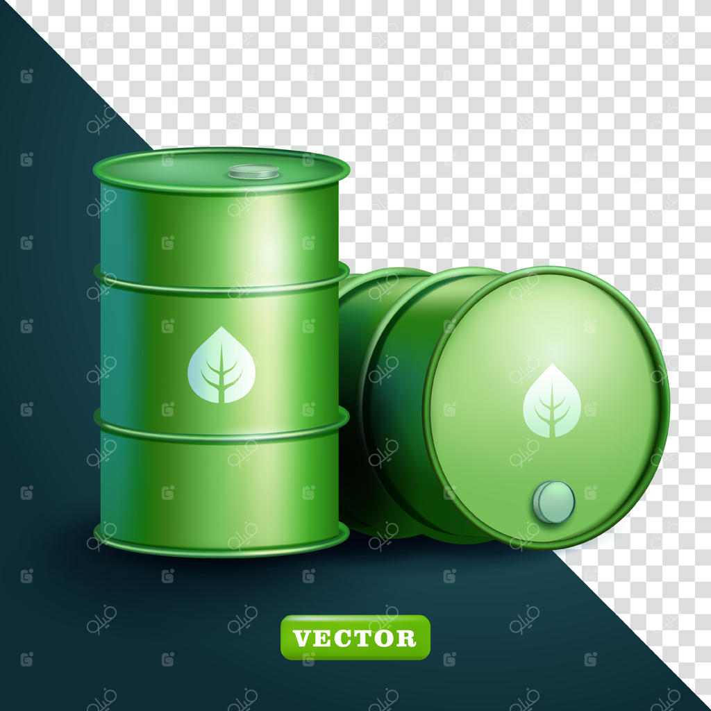 بشکه سبز سوخت زیستی، طراحی سه‌بعدی. مناسب برای عناصر طراحی