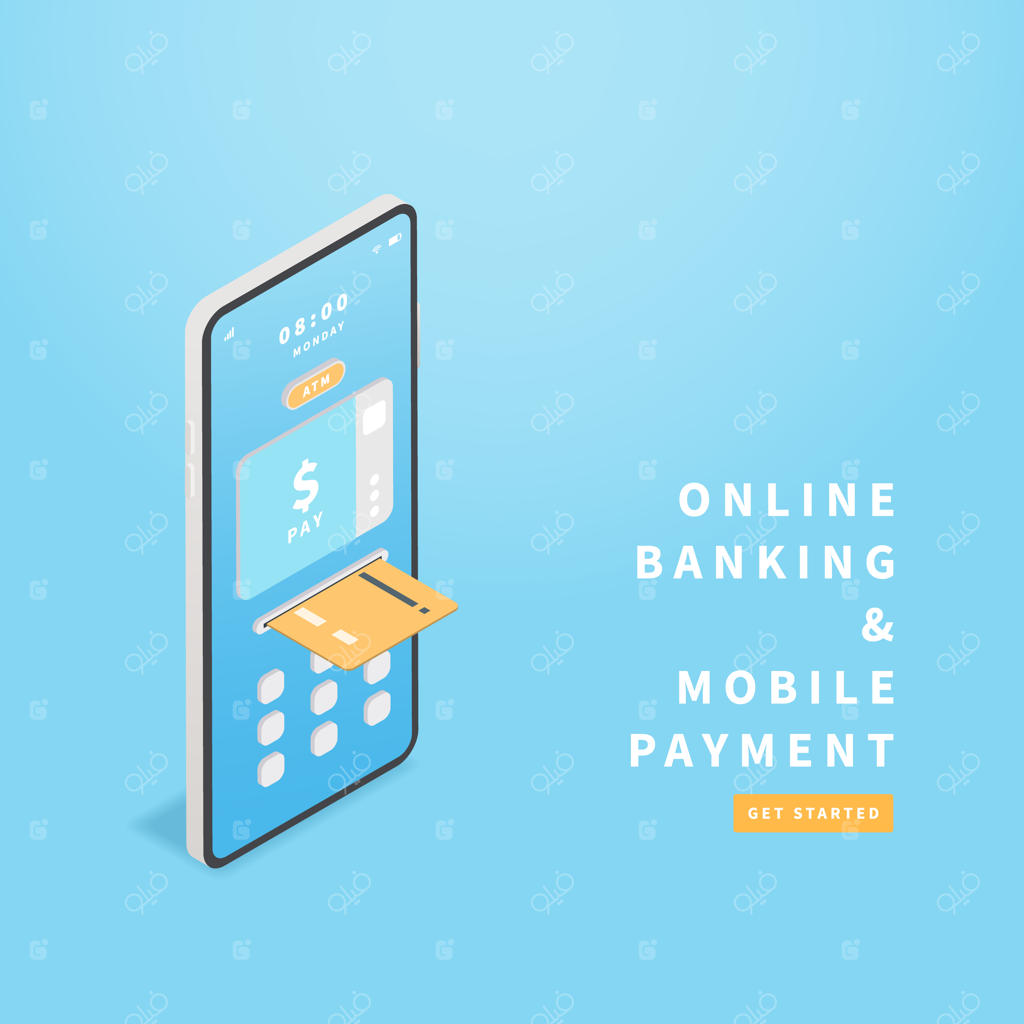 مفهوم بانکداری آنلاین و پرداخت موبایلی به صورت ایزومتریک