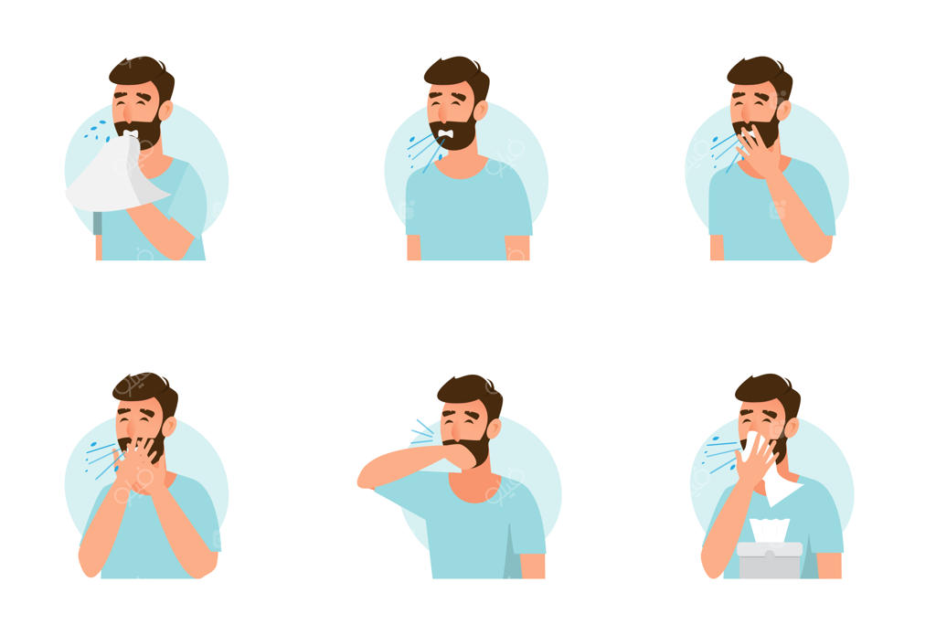 مجموعه‌ای از تصاویر مرد در حال عطسه و سرفه