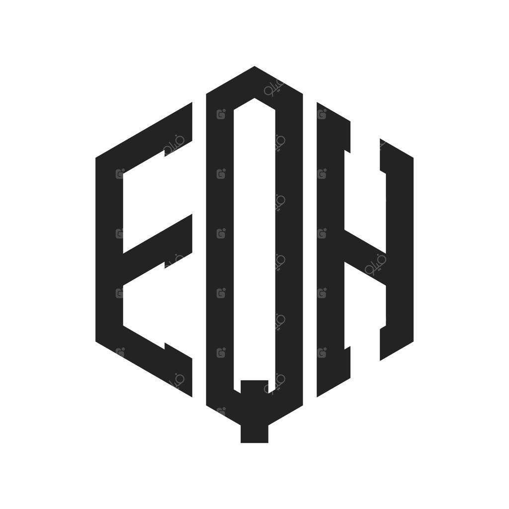 طراحی لوگوی مونوگرام حروف EQH با شکل شش‌ضلعی