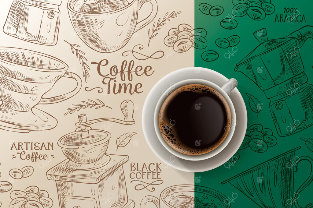 زمینه‌ای برای زمان قهوه با فنجان و نعلبکی