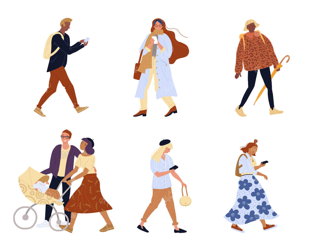 مجموعه‌ای از شخصیت‌های خانواده پیاده‌روی در حالت جدا شده