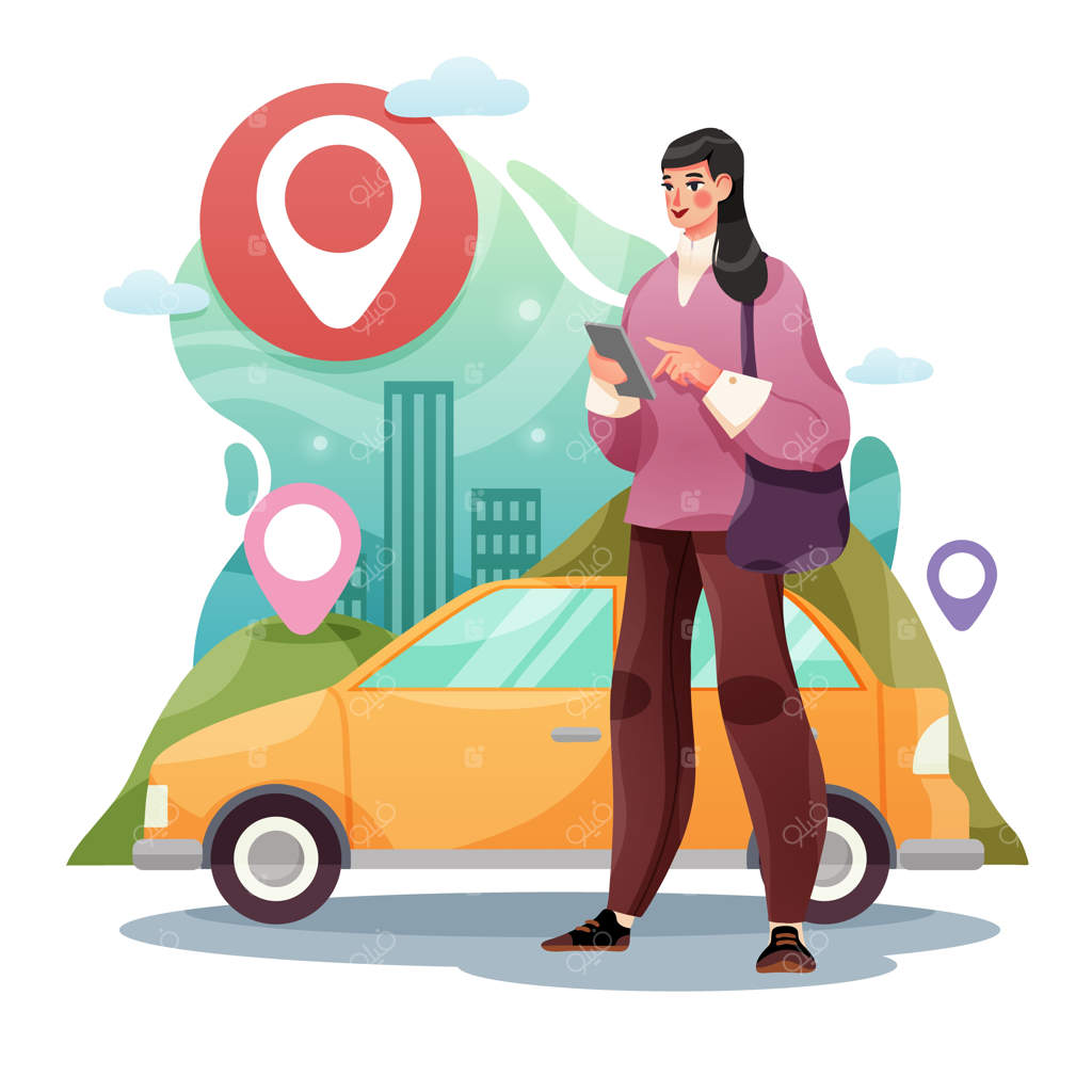 تصویرسازی وکتوری از خدمات اشتراک گذاری خودرو یا تاکسی آنلاین