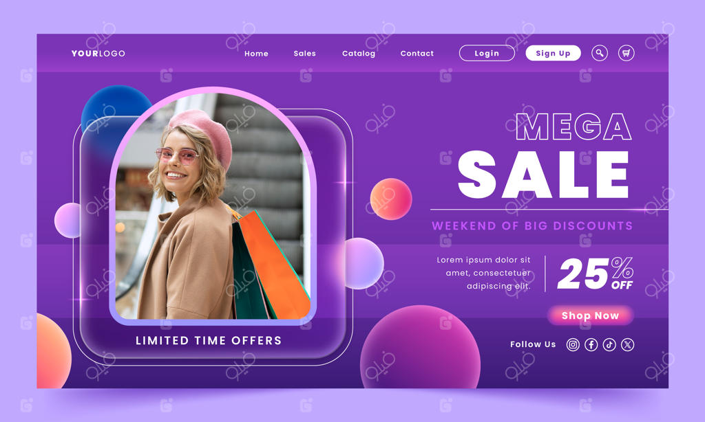 قالب صفحه فرود با افکت گلس‌مورفیسم و گرادینت