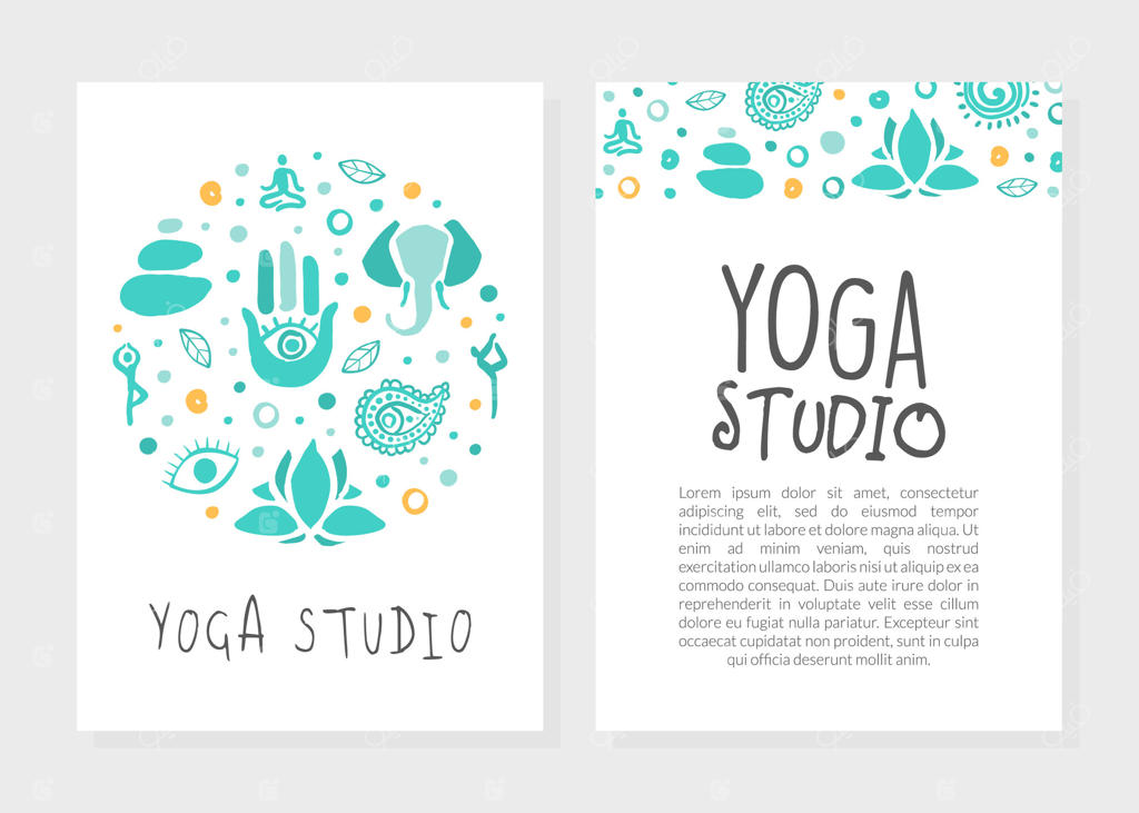 کارت ویزیت استودیو یوگا با طراحی دو رو: آیورودا، طب سنتی، کلاس مدیتیشن، تمرینات روحانی با نقاشی دستی