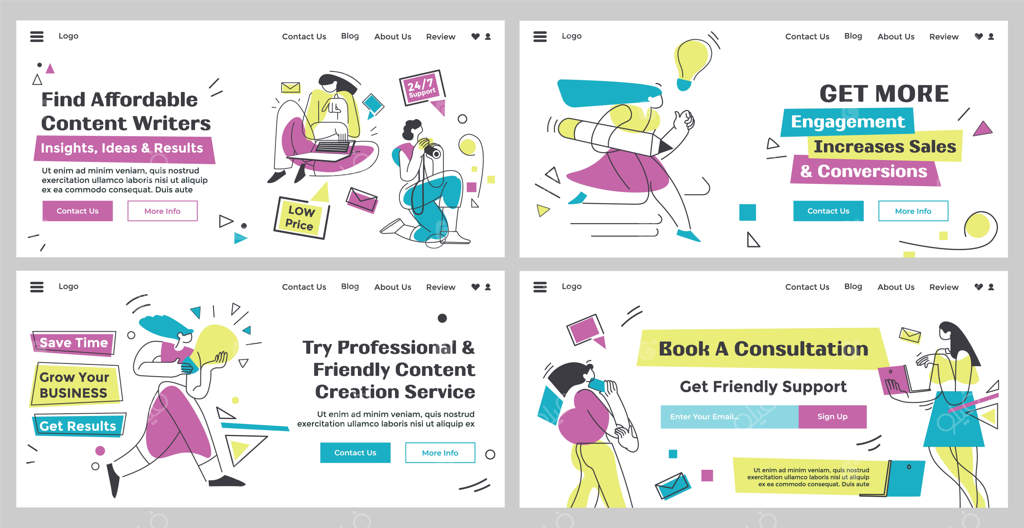 صفحه فرود با تبلیغ خدمات تولید محتوا