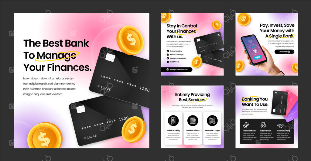 پست‌های اینستاگرامی مدیریت مالی با گرادینت جذاب