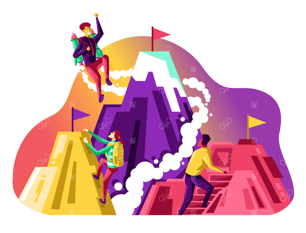 تصویری از رقابت تجاری: فردی که برای دستیابی به اهداف خود کوهی را صعود می‌کند.