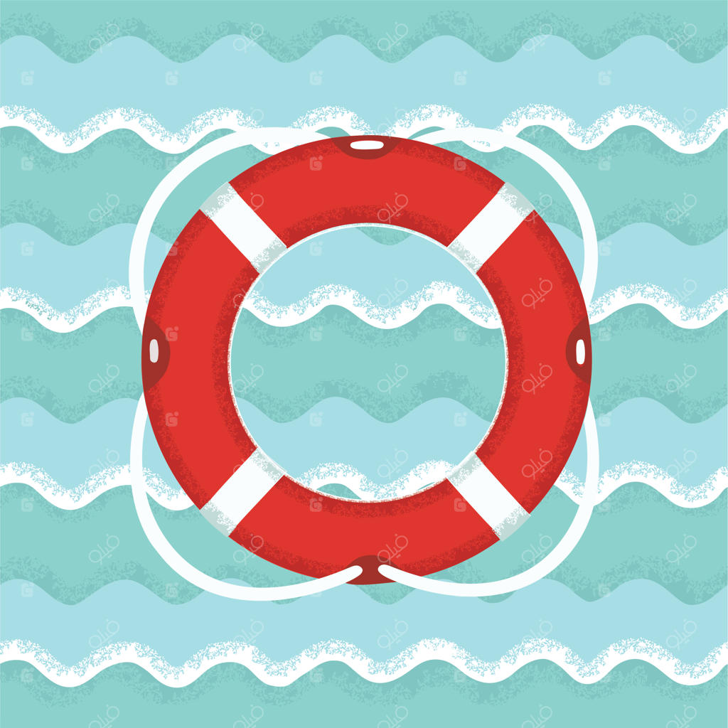تصویر حلقه نجات بر روی پس‌زمینه دریایی