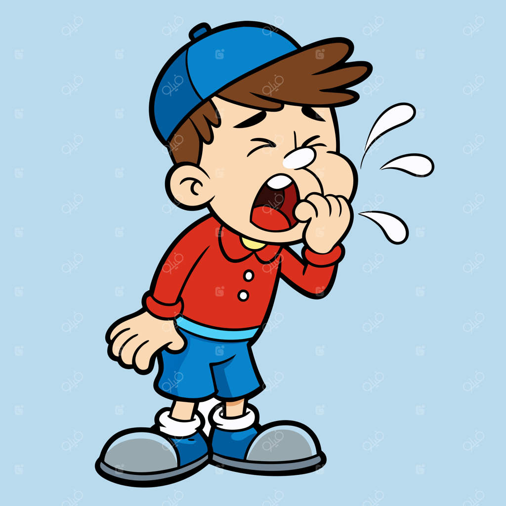 تصویر کارتونی عطسه کردن پسر بچه