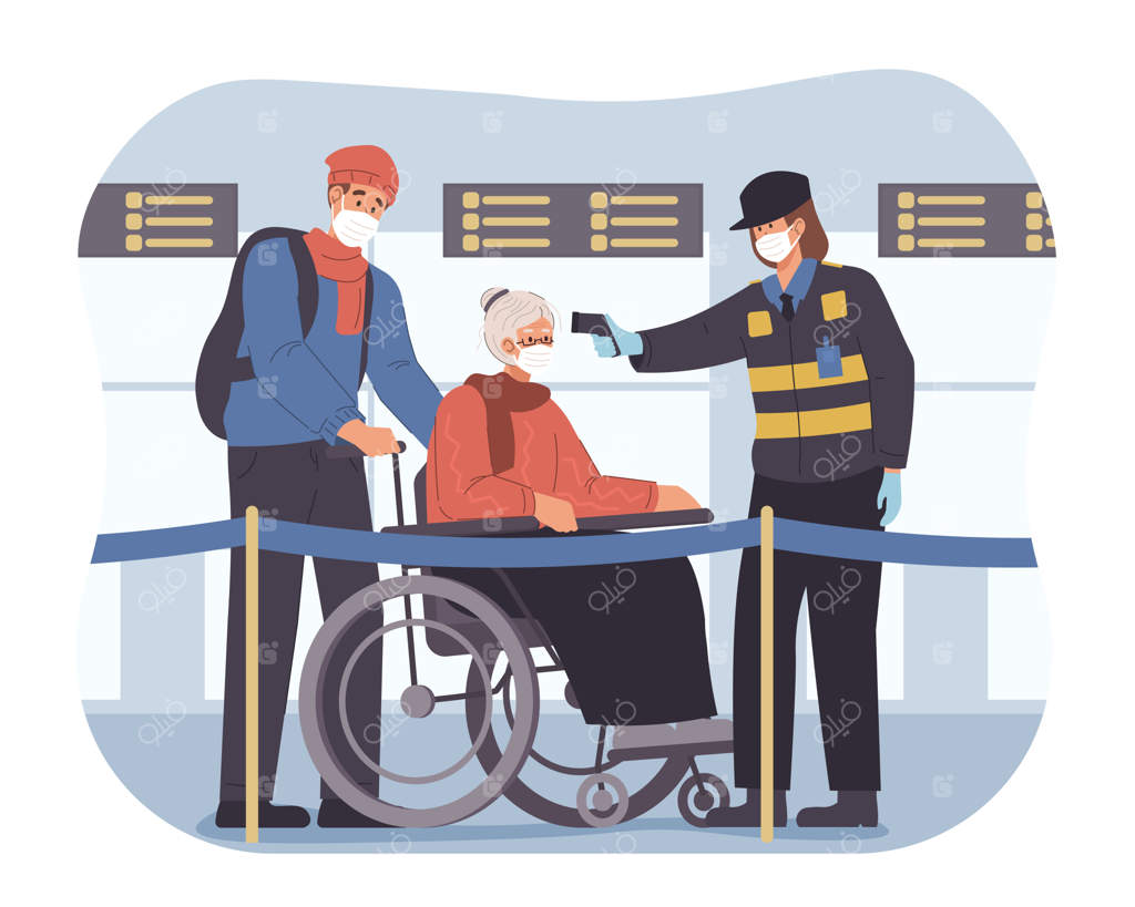 کارمند بهداشت دماسنج را به سمت مسافران نشانه می‌گیرد