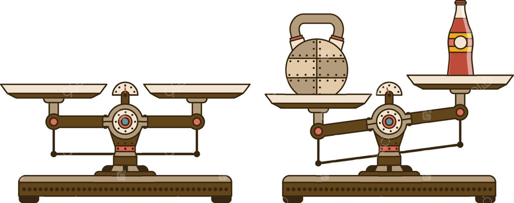 تصویرسازی ترازوی صنعتی و وزنه‌ها به سبک کارتونی استیم‌پانک