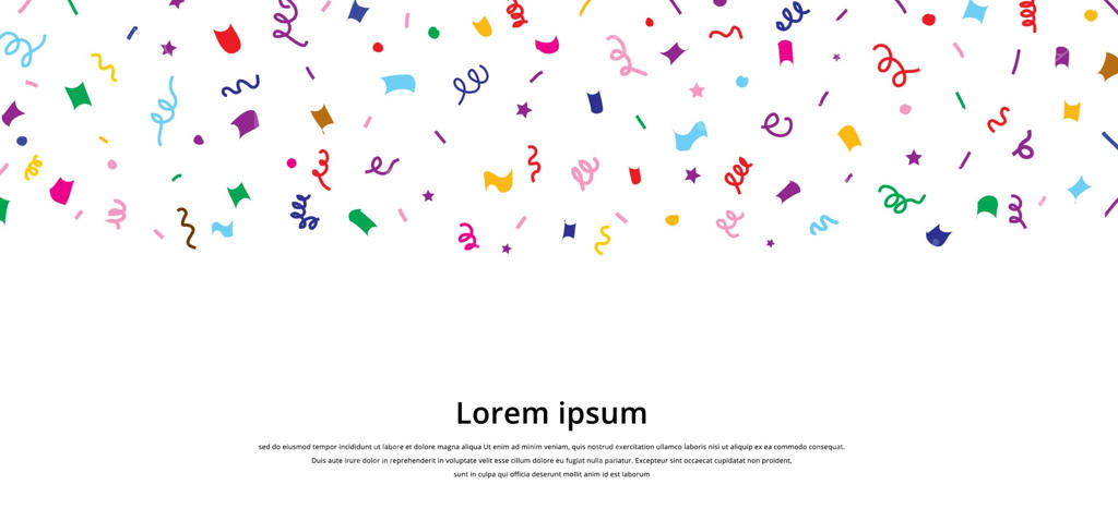 الگوی کاغذهای رنگی برای دعوت‌نامه یا تزئین جشن تولد یا رویداد روی زمینه سفید