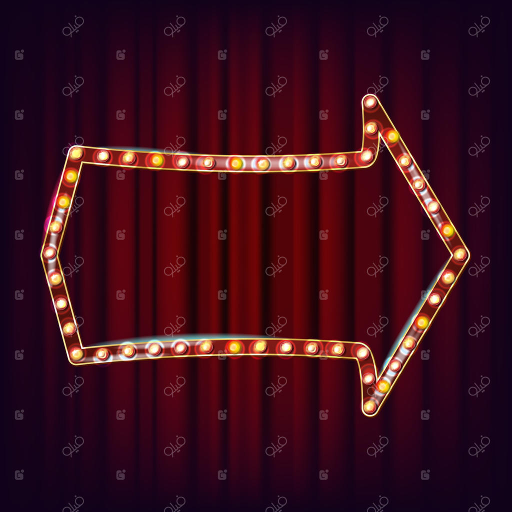 وکتور بیلبورد رترو: قاب لامپ واقعی با درخشش. عنصر درخشان الکتریکی سه‌بعدی. نور نئون طلایی وینتیج. تصویرسازی