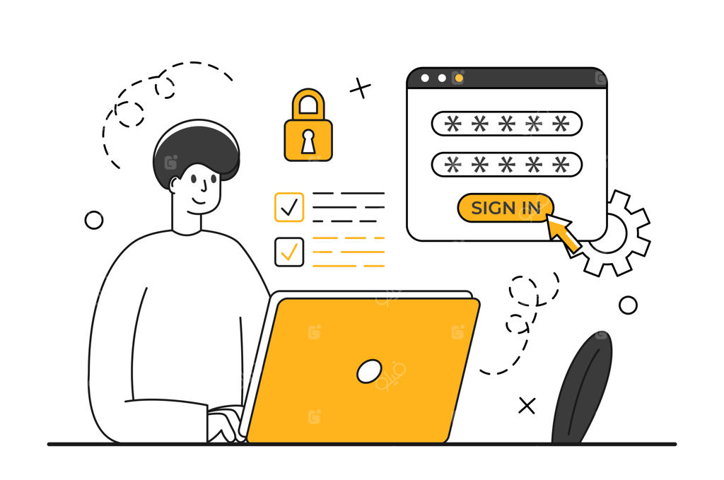 تصویرسازی وکتور مفهوم امنیت سایبری به سبک فلت، مرد و پنجره ورود به سیستم