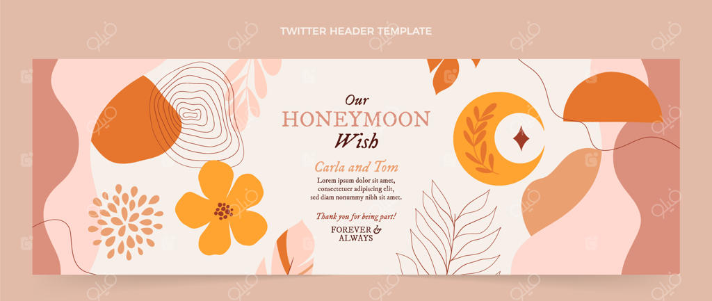 هدر توییتر ماه عسل به سبک بوهو، طراحی دستی شده