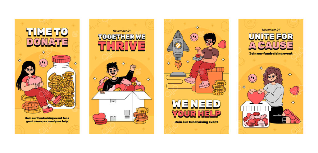 مجموعه استوری های اینستاگرام دست‌ساز برای رویداد جمع‌آوری کمک مالی