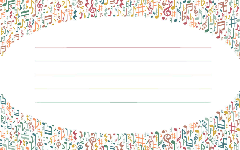 قاب افقی موسیقی: حاشیه‌ای با نت‌های موسیقی و فضای مناسب برای متن. مناسب برای دعوت‌نامه‌های موسیقی، لوازم‌التحریر، گواهی‌نامه‌های کودکان، و کارائوکه.
