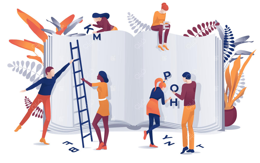 مفهوم قرار دادن نامه روی صفحات کتاب توسط زن و مرد کارتونی