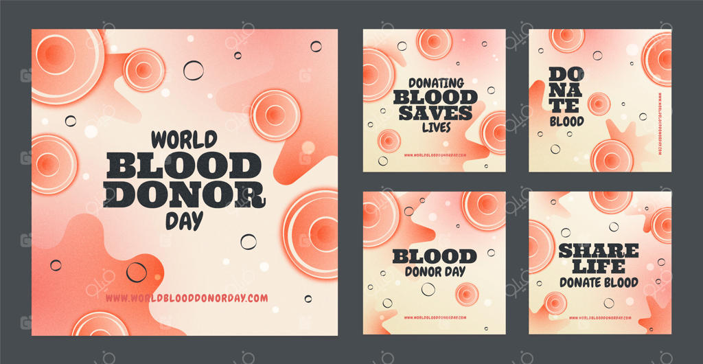 مجموعه پست‌های اینستاگرام روز جهانی اهدا کنندگان خون با طراحی گرادینت
