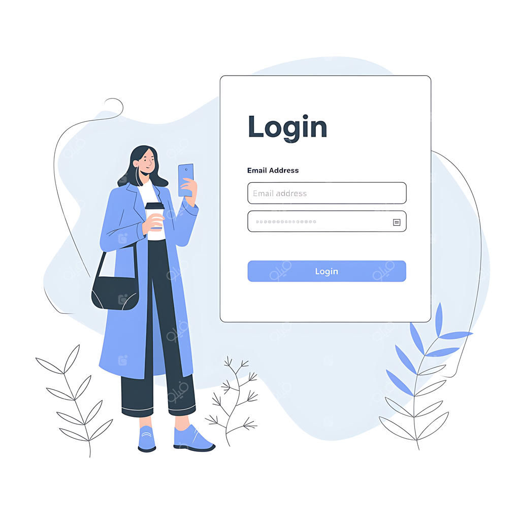 تصویرسازی وکتور ورود با موبایل با طراحی تخت