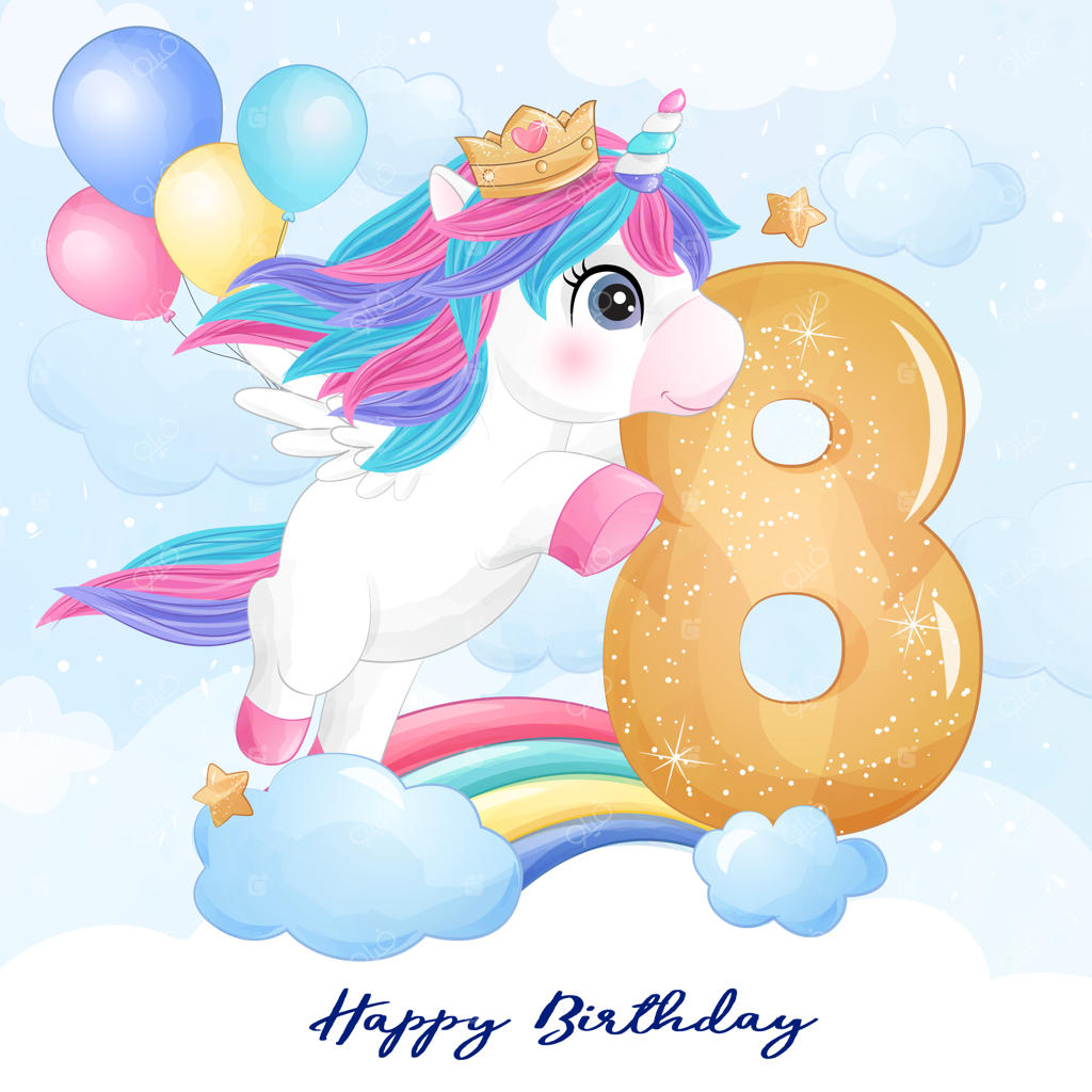 تصویر اسب تک‌شاخ کارتونی بامزه با شماره‌گذاری