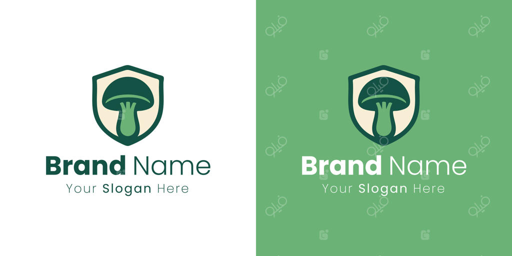 طراحی لوگوی خلاقانه نشان سپر قارچی برای کسب‌وکار غذای ارگانیک
