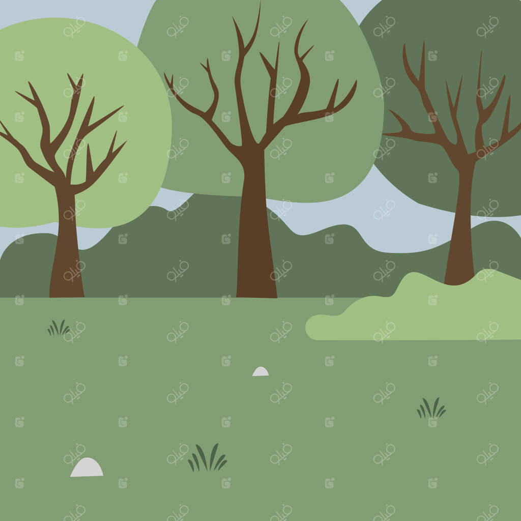 صحنه‌ای ساده از طبیعت. تصویرسازی ساده از پارک. تصویرسازی کارتونی ساده. پارک. باغ. حیاط. روستا و حومه شهر.