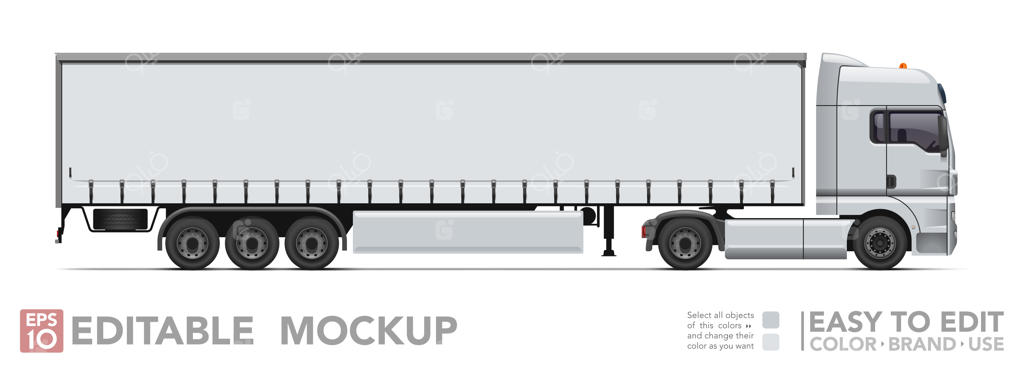 کامیون نیمه ی قابل ویرایش: تراکتور و تریلر کج واقع‌گرایانه روی زمینه سفید
