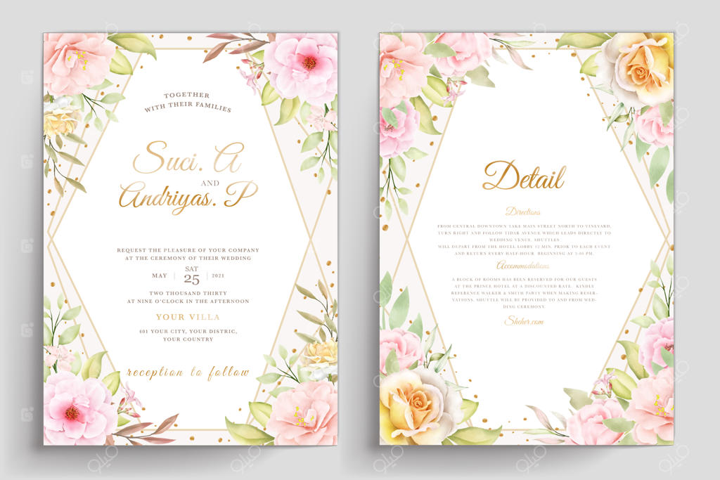 قالب دعوتنامه عروسی با طرح گل دست‌کشیده