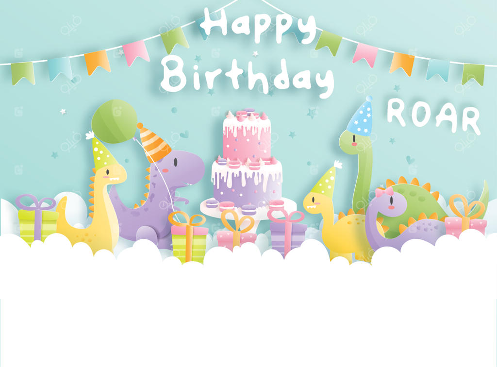 کارت تولد با دایناسور بامزه و جعبه‌های هدیه