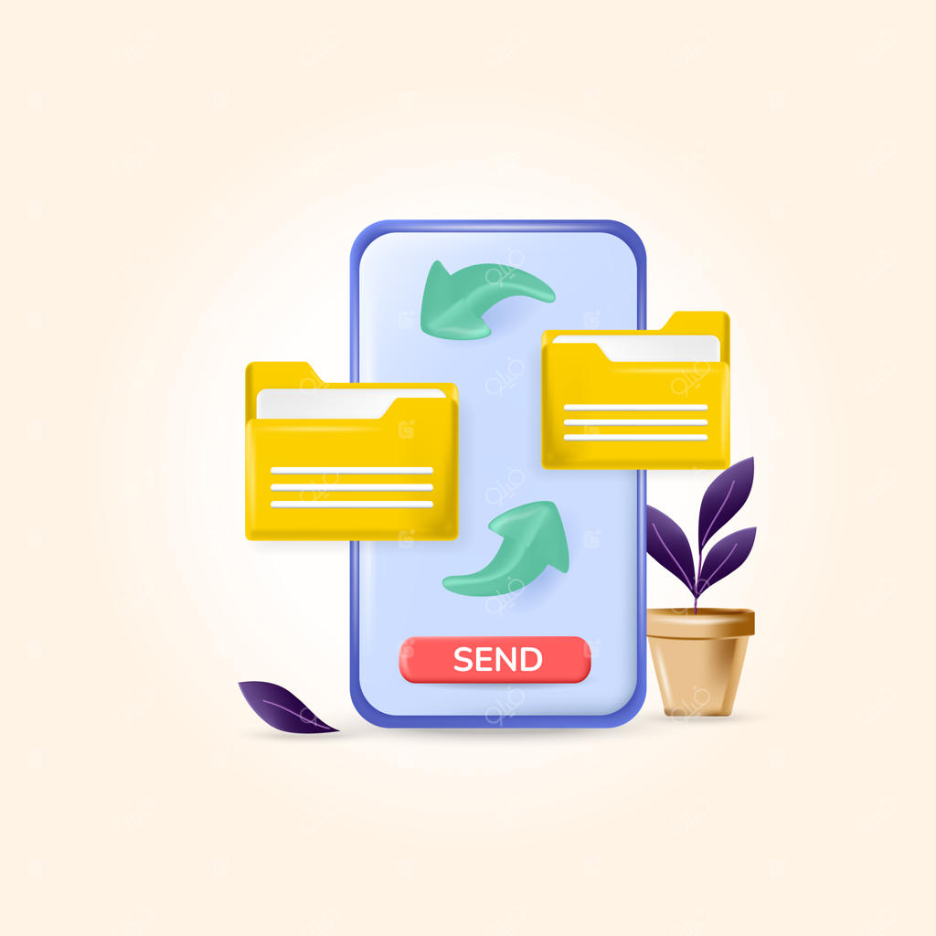 ارسال فایل به فایل با طراحی واقعی وکتور سه‌بعدی پریمیوم